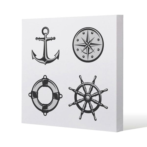 Benjamin Tate Design Nautical Icons Slim Style Canvas Print  60x60cm , 15mm Slim Real wood.