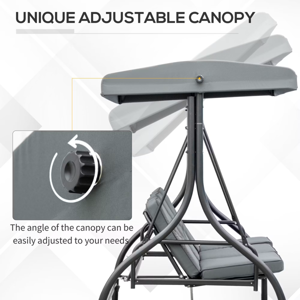 Outsunny 3 Seater Canopy Swing Chair Porch Hammock Bed Rocking Bench - Dark Grey