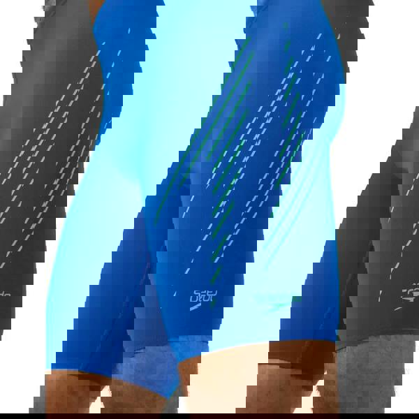 Speedo Hyperboom Placement swim jammer in blue with green stripes