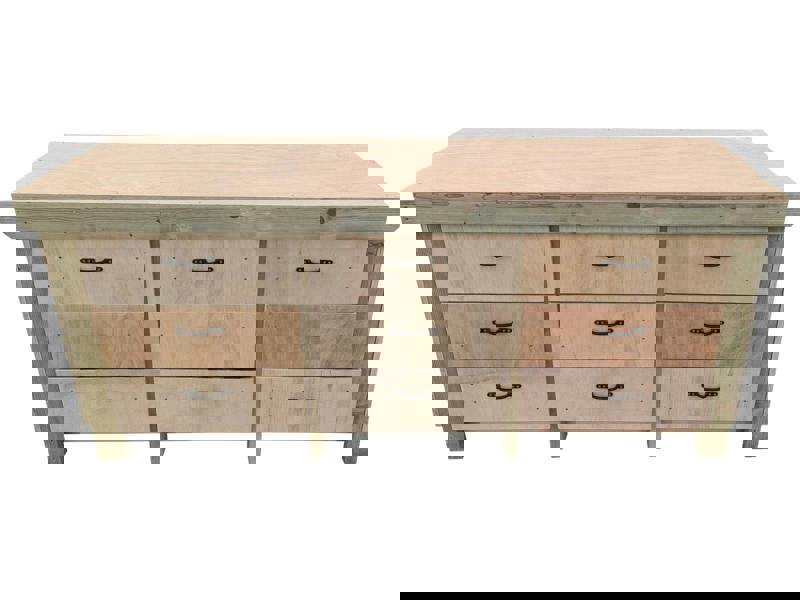 Wooden eucalyptus Top Workbench – Sturdy Tool Cabinet with Multiple Drawers for Organized Storage, Ideal for Dry Indoor Spaces Such as Garages, Workshops, and Studios