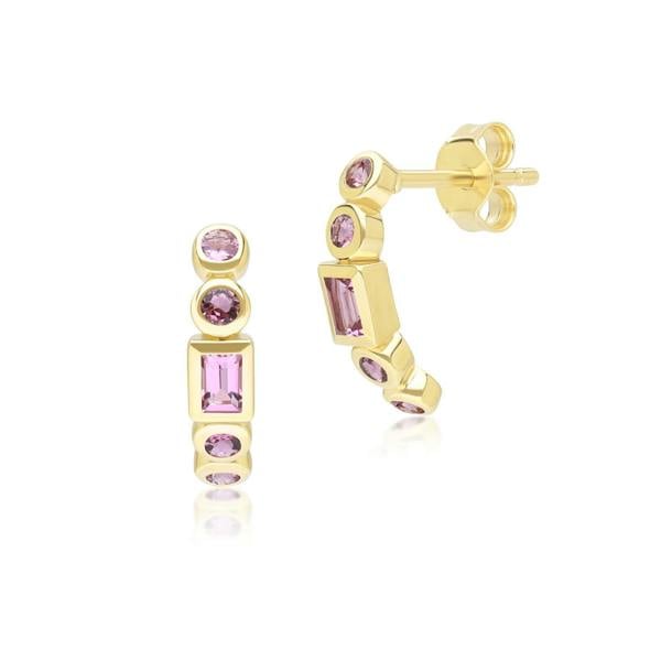 Gemondo Classic Pink Tourmaline Half Eternity Hoop Earrings in 9ct Yellow Gold