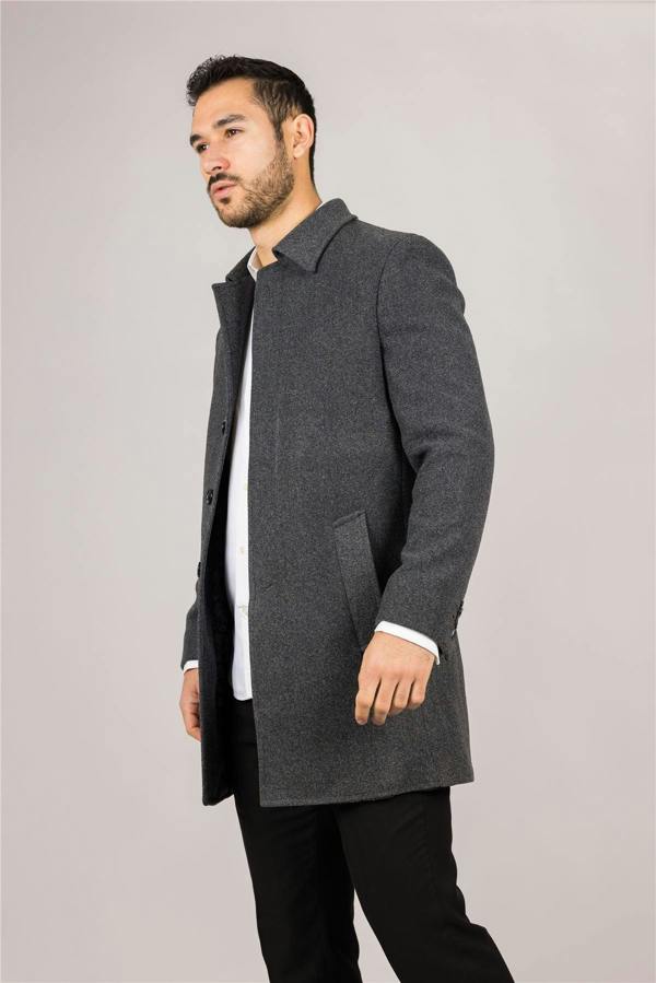 Infinity Leather Men's Wool Blend Classic Collar Grey Overcoat