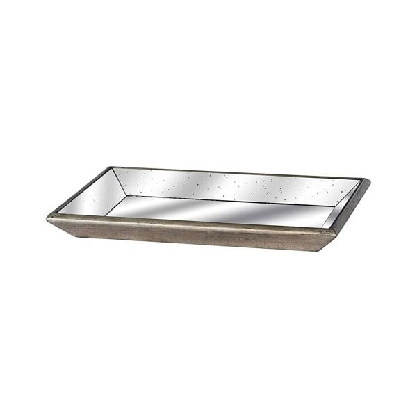 Hill Interiors Astor Distressed Mirrored Tray With Wooden Detailing - Gold