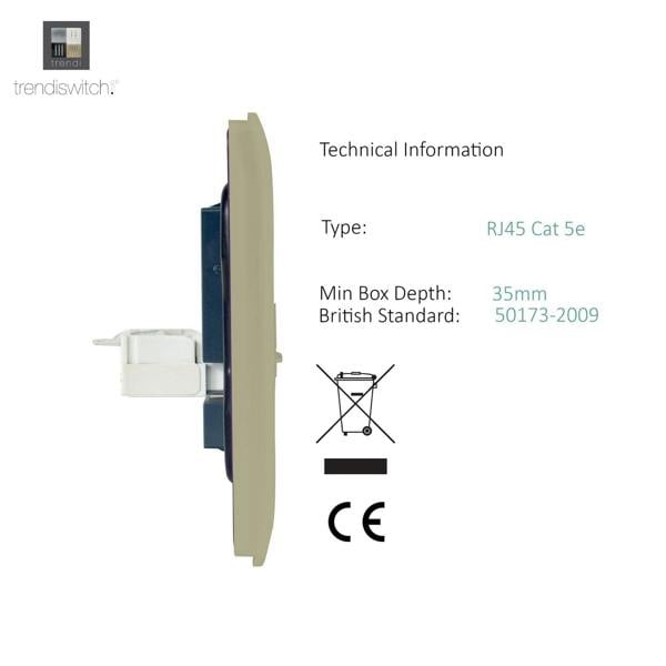 Trendi Switch 1 Gang RJ45 Cat 5e PC Ethernet Socket in Champagne Gold