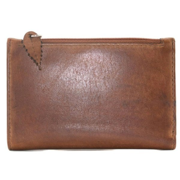 Mala Leather Wild Bloom Classic Floral Tan Leather Compact Purse