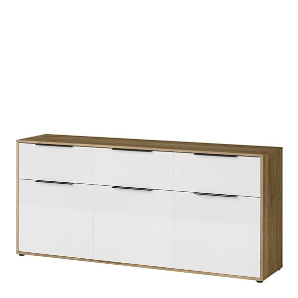 Furniture To Go Orkney 3 Drawer Sideboard with 3 Doors in Mauvella Oak and White Gloss