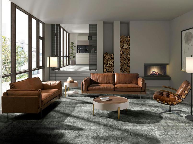 Angel Cerdá Round coffee table walnut, beige wood and polished golden steel 2151