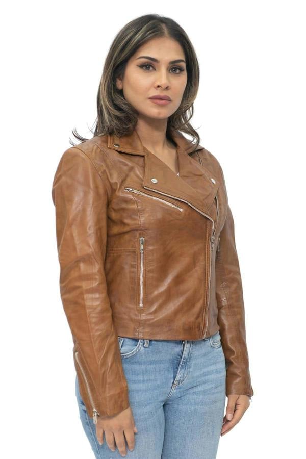 Infinity Leather Womens Leather Biker Jacket-Zanzibar