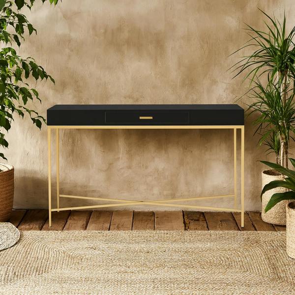 Wyld Haus Palermo Black and Gold One Drawer Console Table with Drawer