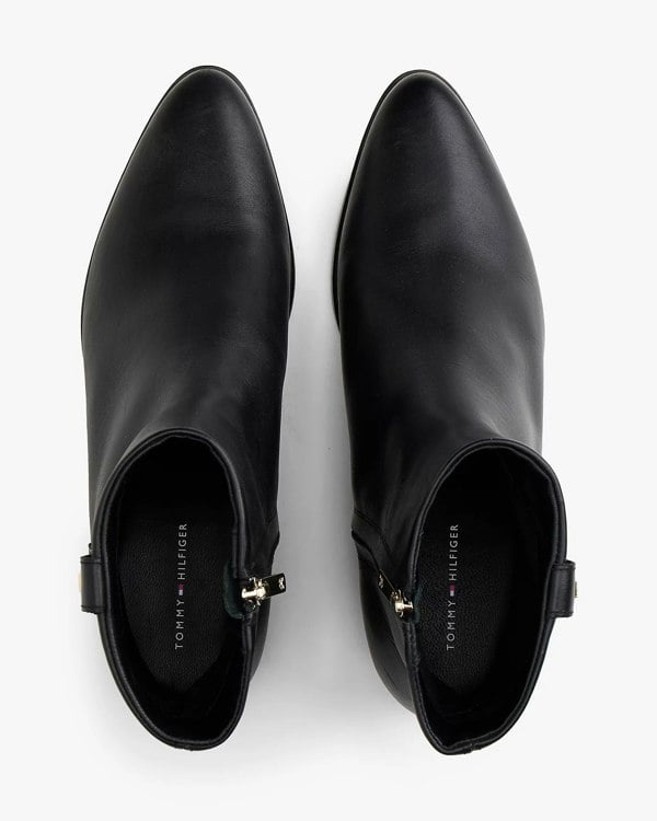 Tommy Hilfiger TH Leather Pointy Womens Zipped Booties - Black