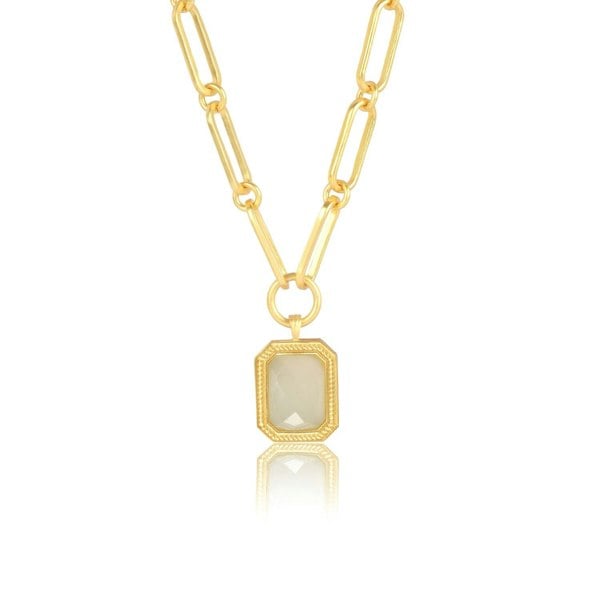 Lila Rasa Paperclip Chain Rectangular White Crystal  Necklace