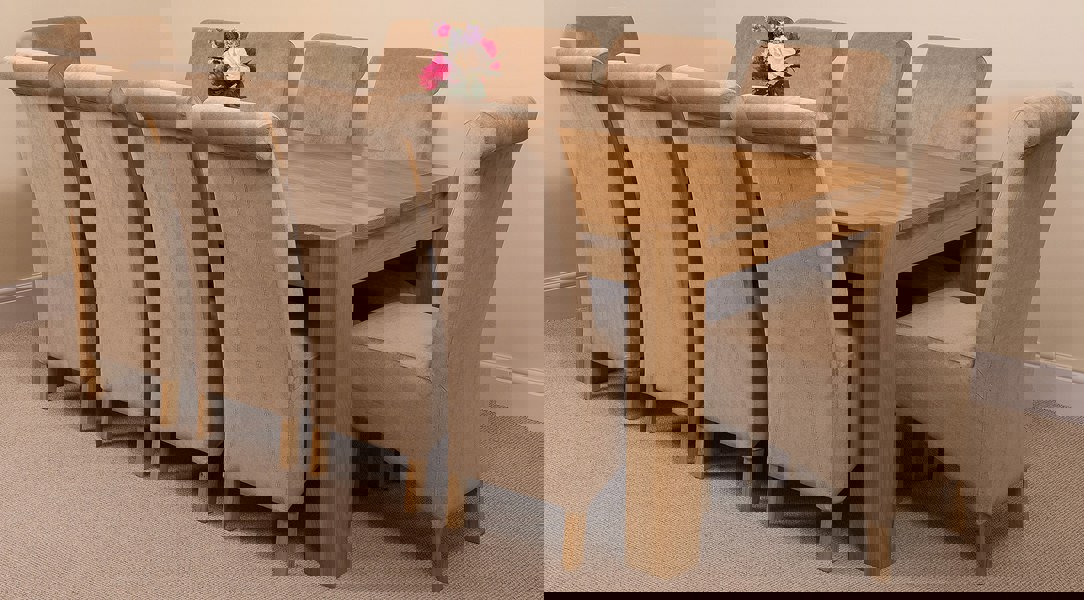 That's Furniture Kuba Extra Large Oak Dining Table with Montana Fabric Chairs