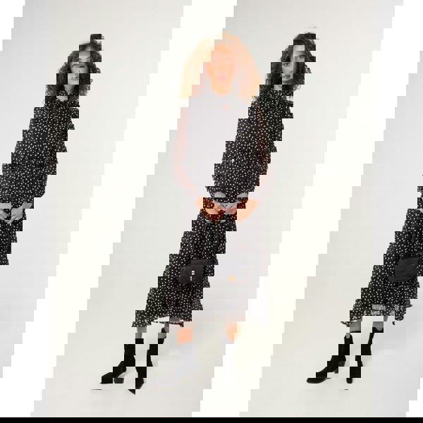 Blue Vanilla Polka Dot Tie Neck Midi Dress