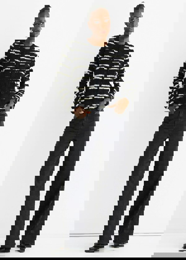 Gini London Black Stripe Boucle Recycle Knit Cardigan