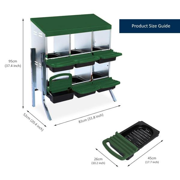 Chicken nest and its storage unit with dimensions on a white background