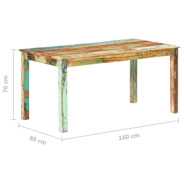 Berkfield Dining Table Solid Reclaimed Wood 160x80x76 cm