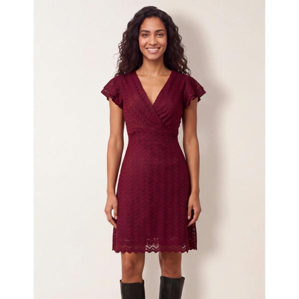 Blue Vanilla Crochet Detailed Frill Sleeve Wrap Mini Dress