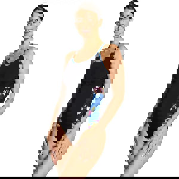 Zoggs Waterway Multiway Swimsuit in black with colorful floral panel