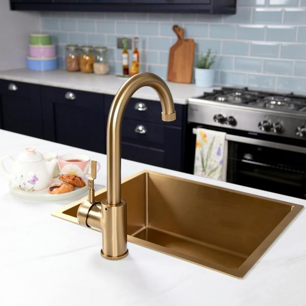 Flode Kraft Solo | Industrial Style Single Lever 3 in 1 Instant Boiling Tap | Brushed Brass Finish