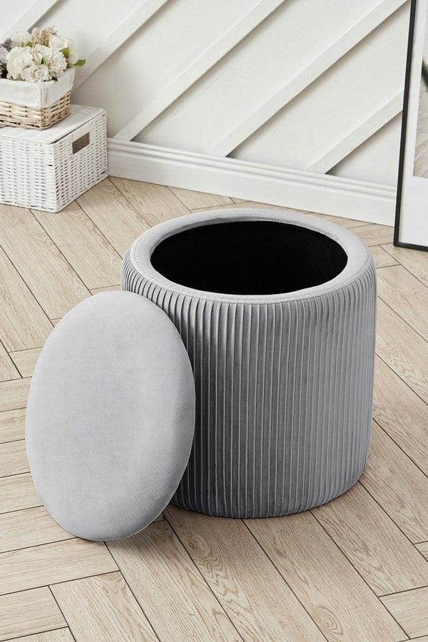Living and Home Maegan Velvet Round Storage Footstool