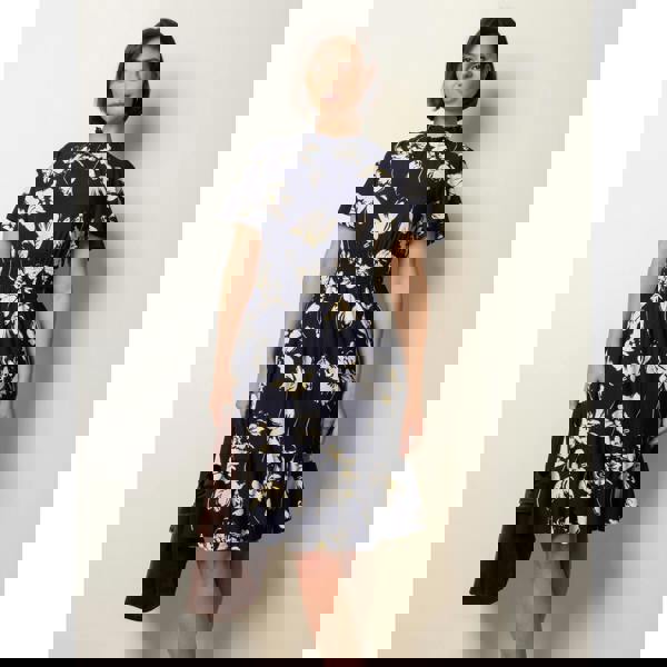 Blue Vanilla Elasticated Frill High Neck Floral Mini Dress