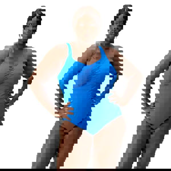 Plus size Speedo Shaping Aquanite swimsuit in bright blue with ruching