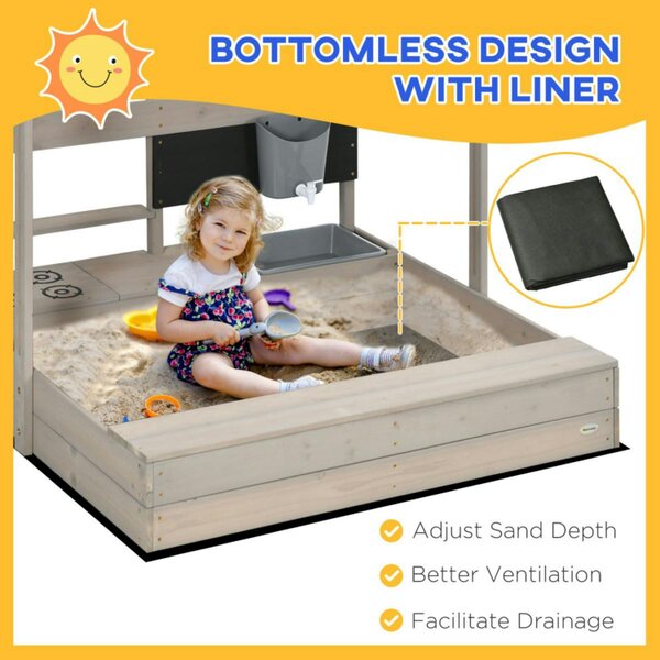 Dyzi Kids Wooden Sandbox with Adjustable Canopy Kitchen Playset and Seat