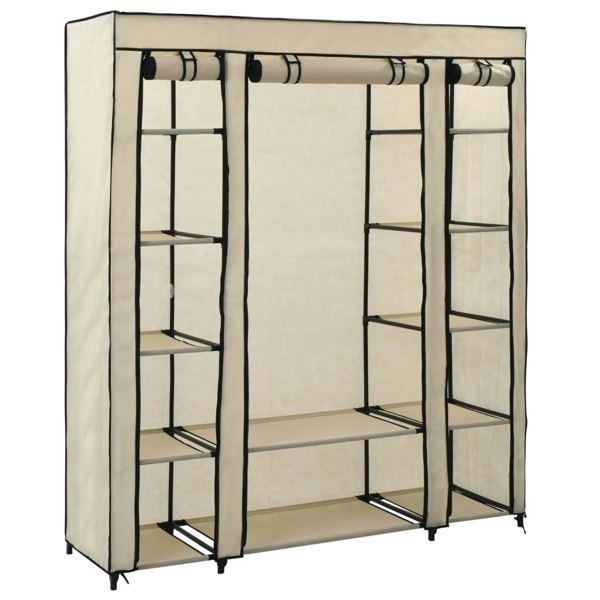 Berkfield Wardrobe with Compartments and Rods Cream 150x45x176 cm Fabric