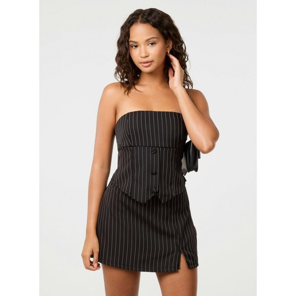 Pink Vanilla Bustier Pinstripe Button Top
