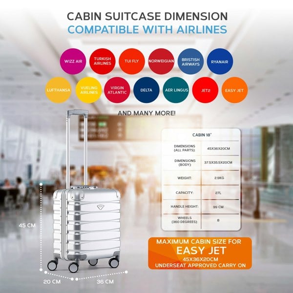 Flight Knight 45x36x20cm Hard Shell EasyJet Free Carry on Cabin Suitcase Travel Bag