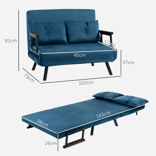 Wyld Haus Lenasu Nasa Velvet Blue 4 In One Convertible Double Sofa Bed With Cushions