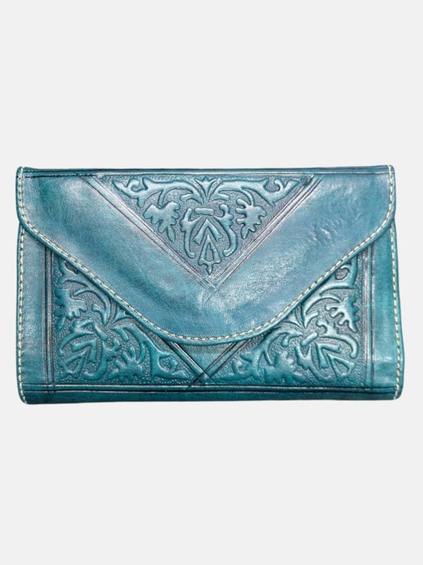 Berber Leather Small Leather Tri-Fold Purse Teal