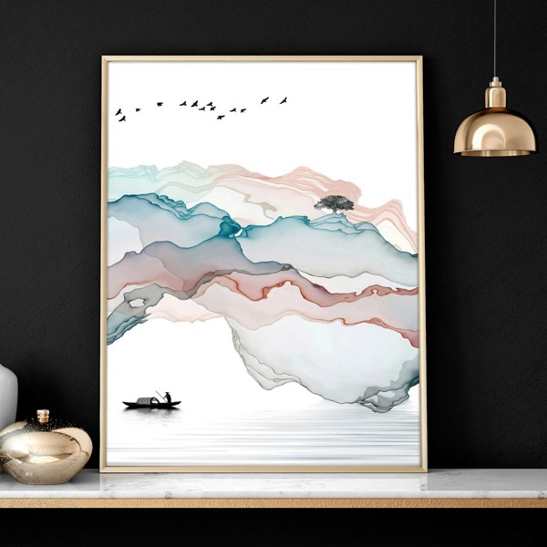 Landscape painting Japan | set of 3 wall art prints for living room