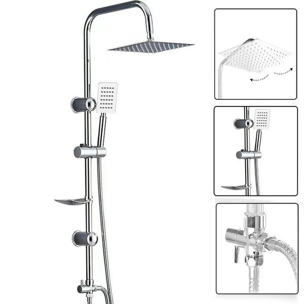 Havendro Large Shower Kit Twin Head Waterfall Chrome Adjust Riser Rail Chrome Square Set