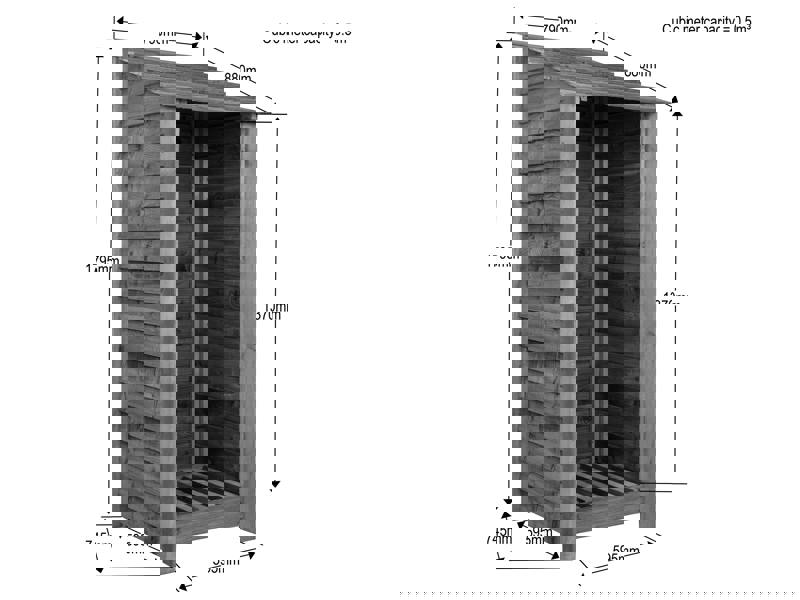 Arbor Garden Solutions Slatted wooden log store W-79cm, H-126cm or 180cm, D-88cm - Brown Finish