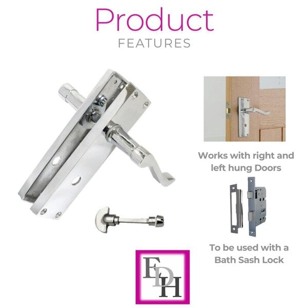 EDH Door Hardware Chrome Bathroom Victorian Style Door Handle Privacy Lock + Bathroom SASH Lock x1