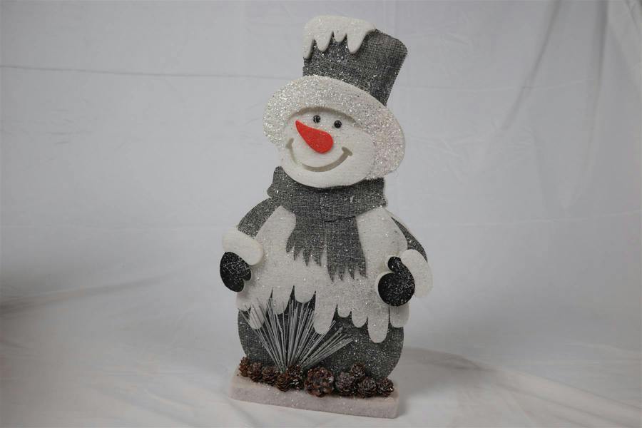 32 x 17 cm Grey Snowman Christmas Tabletop Decoration with Silver Glitter and Pine Cone Detail image 5