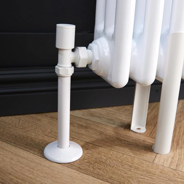 Flode Angled Round Manual Radiator Valve Pack | 15mm x 1/2″ | Matt White