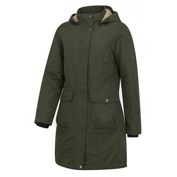 Hoggs of Fife Ladies Walker Long Coat in dark green with fleece lining