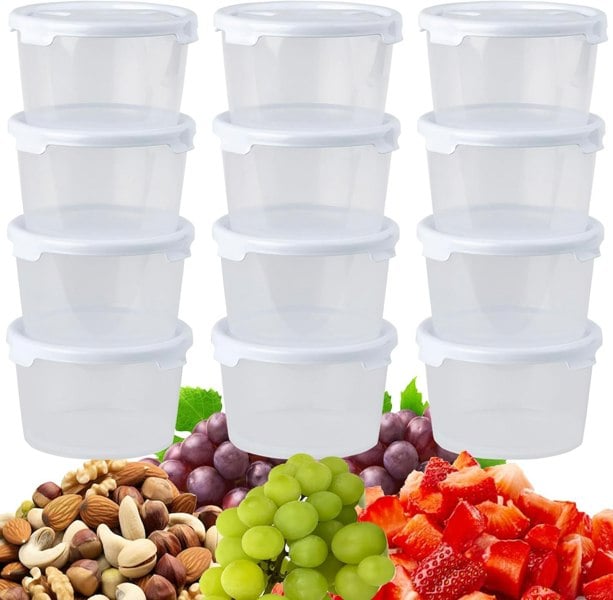 4 x Round 300ml Stackable Plastic Food Container Boxes With Lids