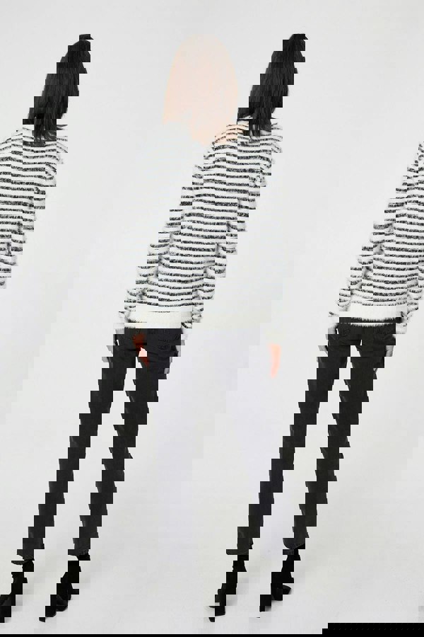 White | Textured Soft Knit Striped Jumper

