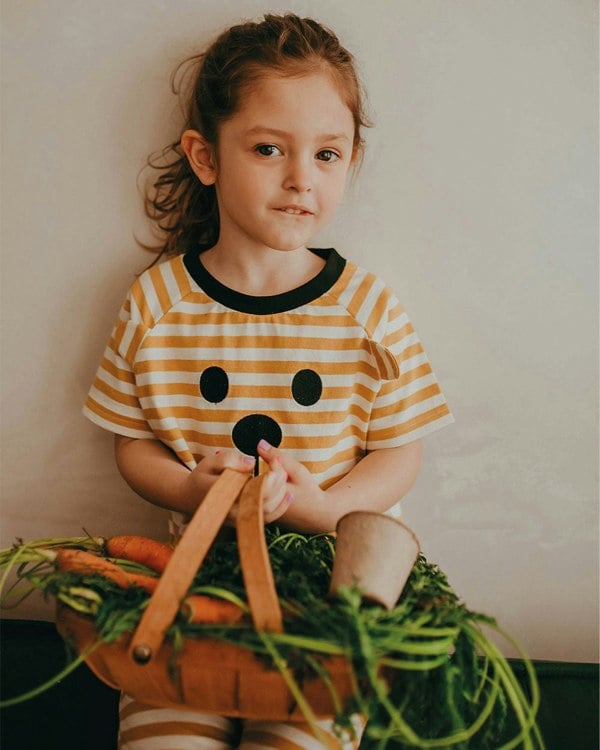 organic cotton Yellow Bear Face Stripe Print T-Shirt - image 1