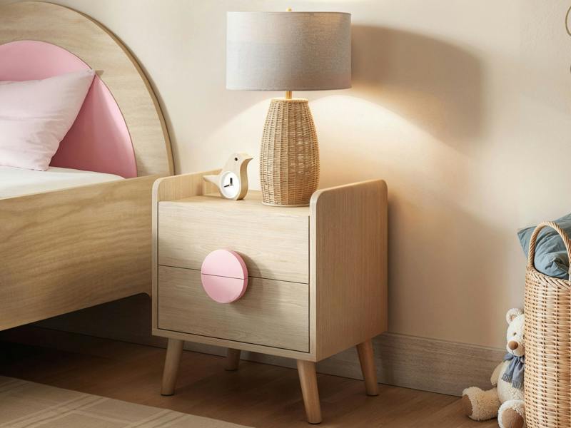 Noah 2 Drawer Bedside Table Oak & Pink