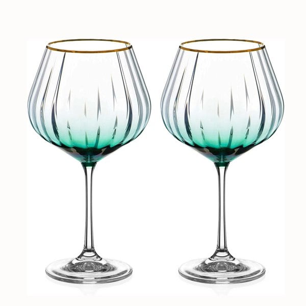 Diamante Green Mirage Gin Glasses with Gold Rim - Pair