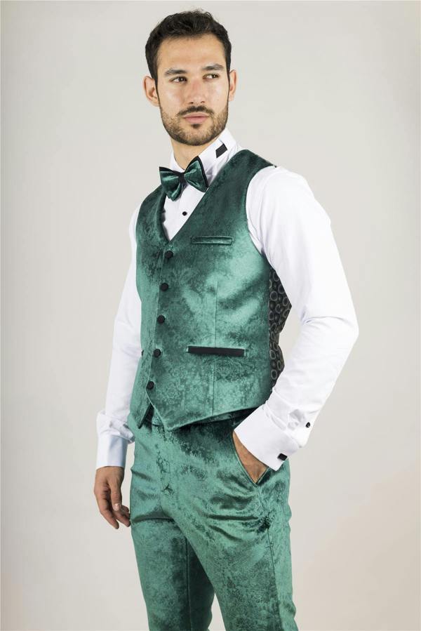 Infinity Leather Men's Green 3 Piece Velvet Wedding Tuxedo Formal Suit