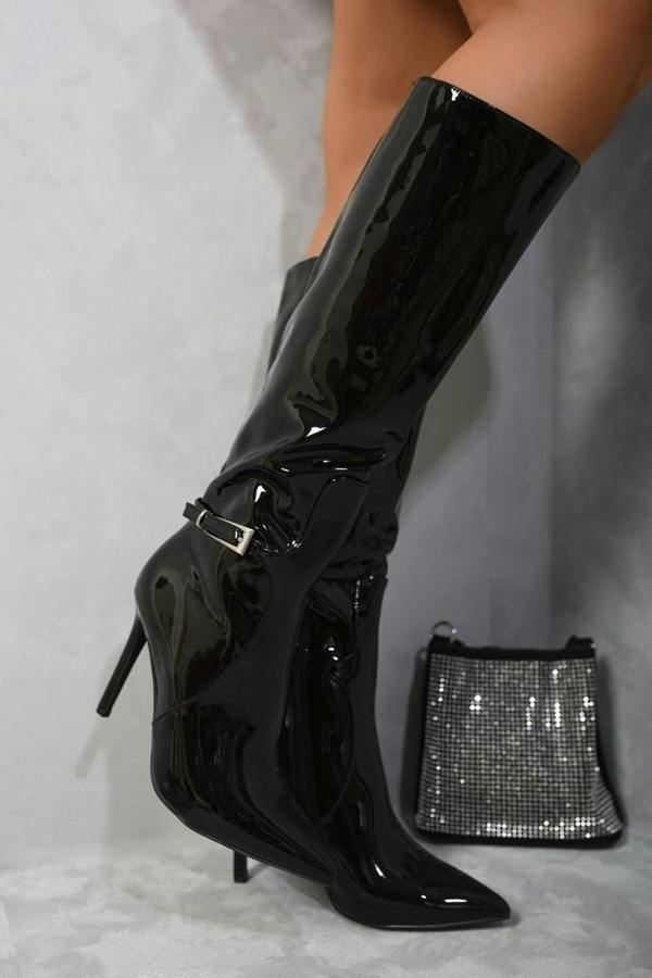 Anna Side Zip Stiletto Boots - Black