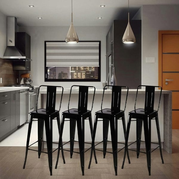 Set of 4 Metal Bar Stool Industrial Style High Chair Bar Stools Living and Home
