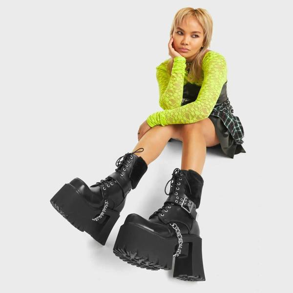 Lamoda Accelerate Black PU Fur Platform Shoes with Modern Style and Comfort