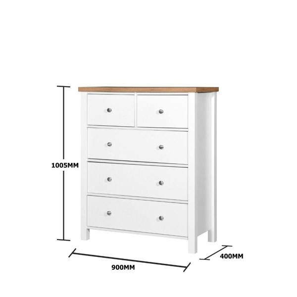 Timber Art Design Astbury 3+2 5 Drawer Bedroom Cabinet Chest of Drawers White and Oak
