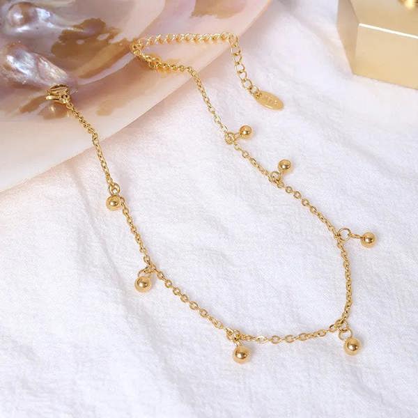 Elk & Bloom Tiny 14K Gold Beaded Drop Satellite Anklet